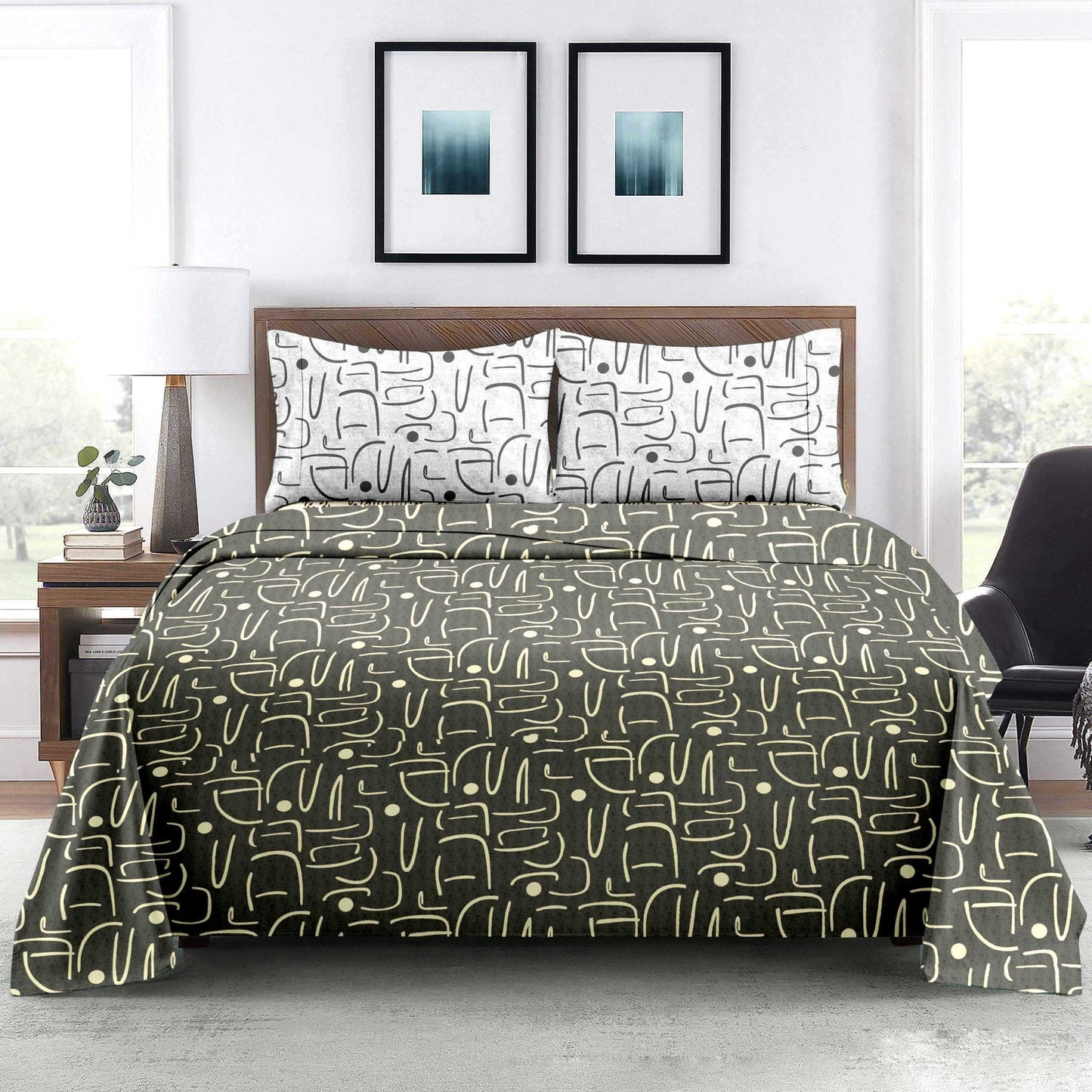 Motif Magic Fitted Queen Size Double Bed sheet With Mix Match 2 x Pillow Covers