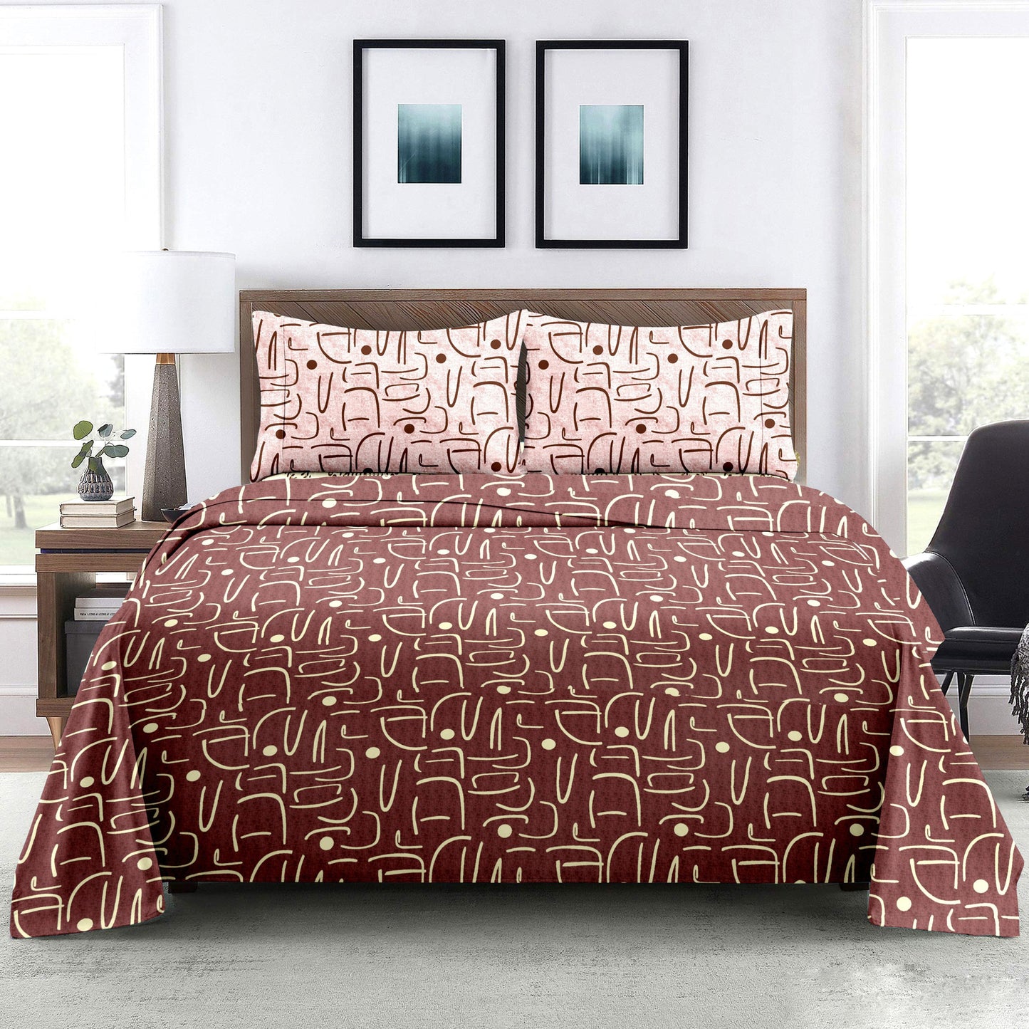 Motif Magic Fitted Queen Size Double Bed sheet With Mix Match 2 x Pillow Covers