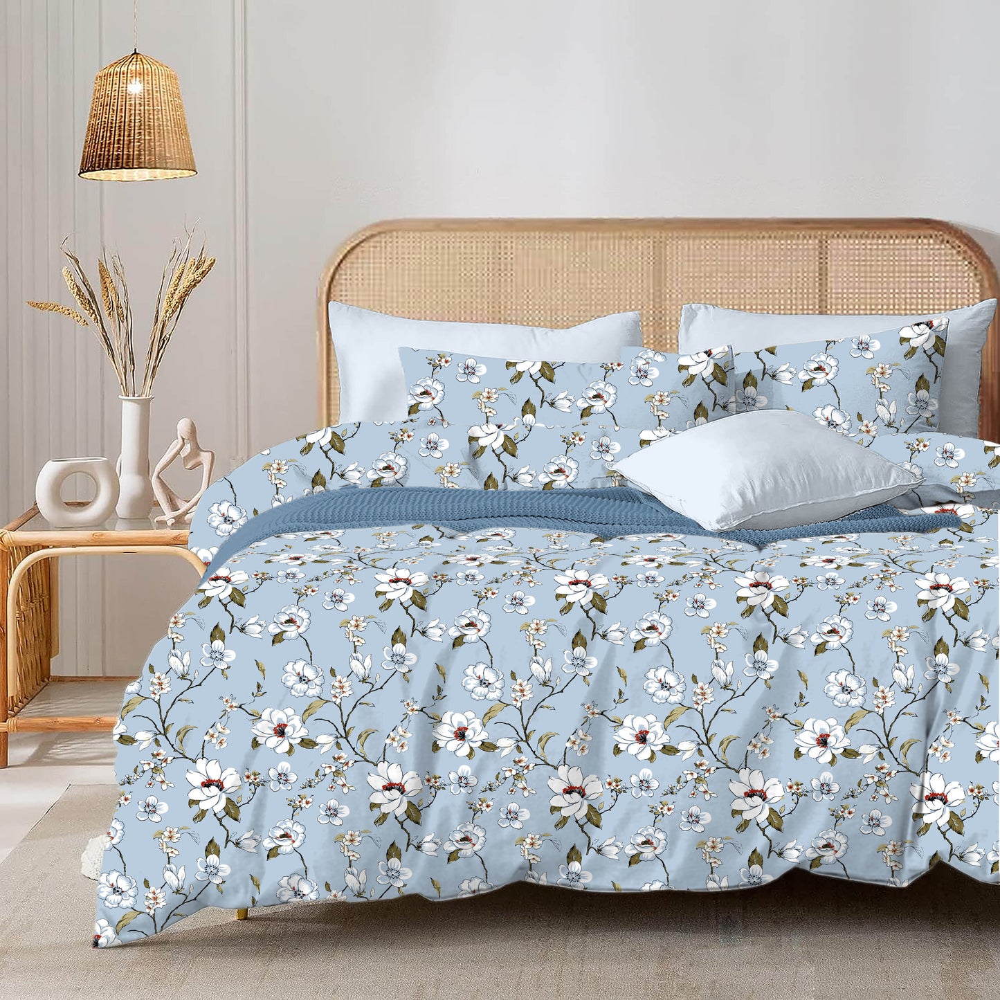 Botanical Allover California King Size Bed sheet and 2 x Pillow covers