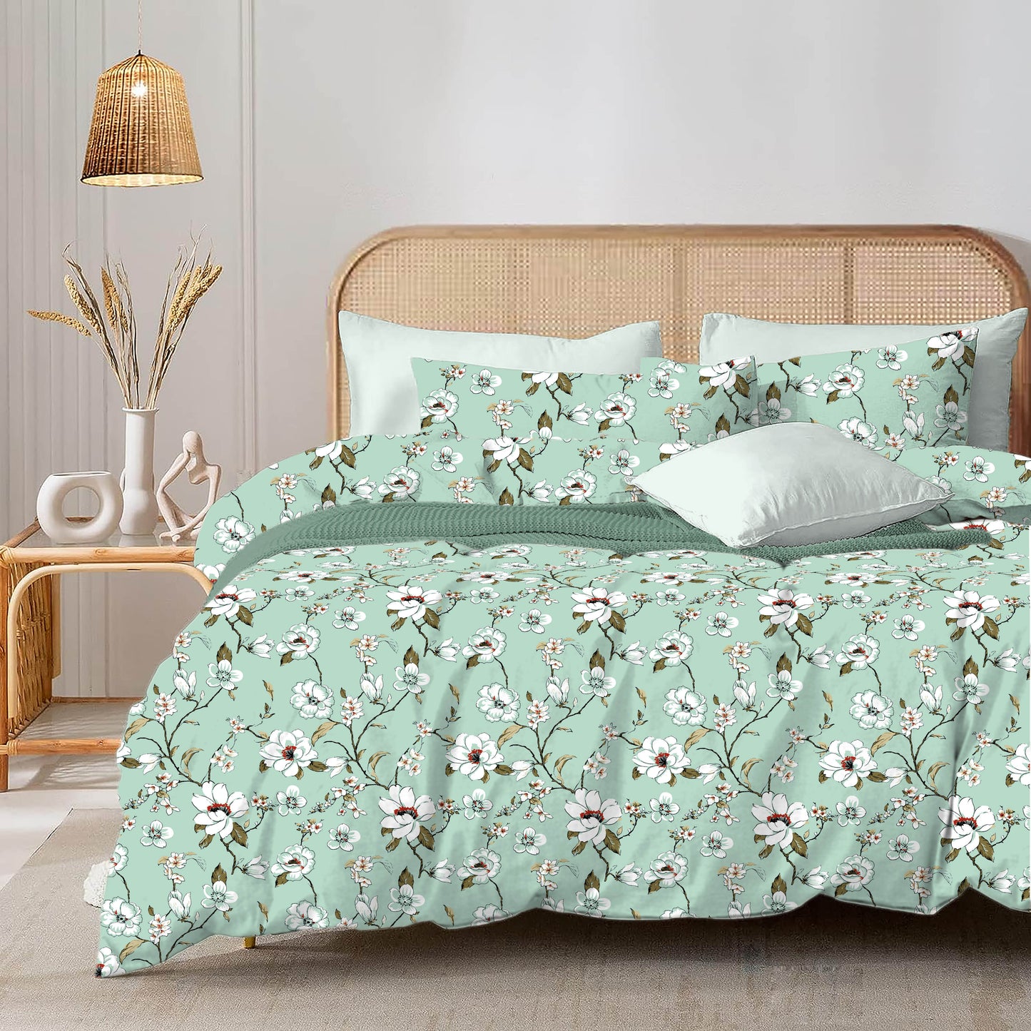 Botanical Allover California King Size Bed sheet and 2 x Pillow covers