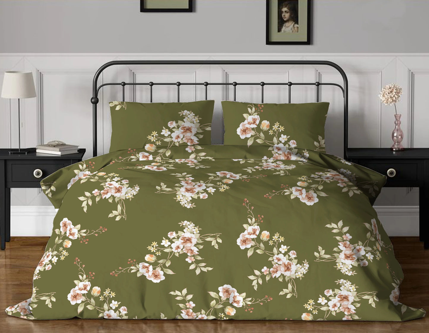 Floral Symphony 144 TC King Size Bed Sheet with 2 Pillow Covers
