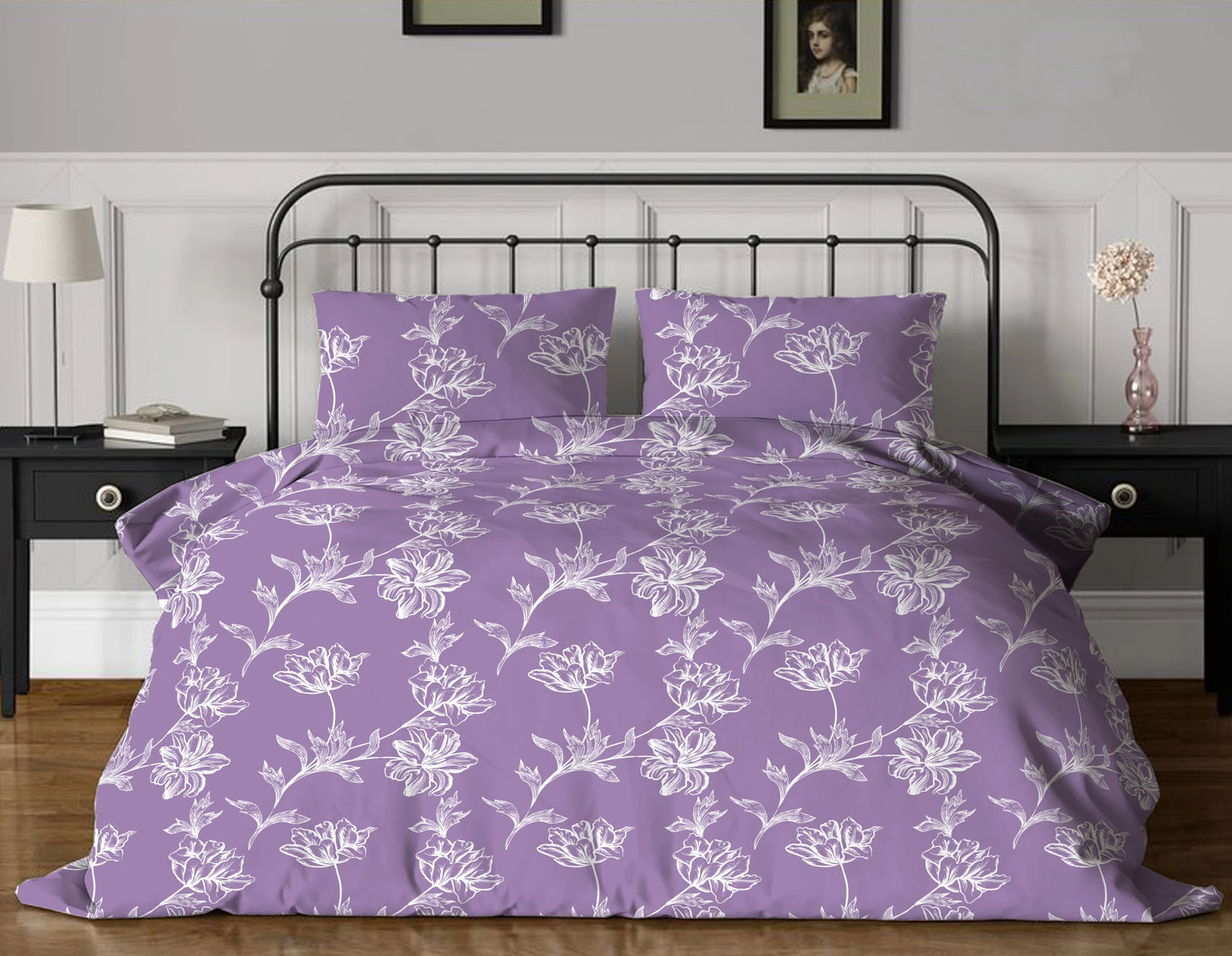 Flower Trail 144 TC King Size Bedsheet with 2 Pillow Covers