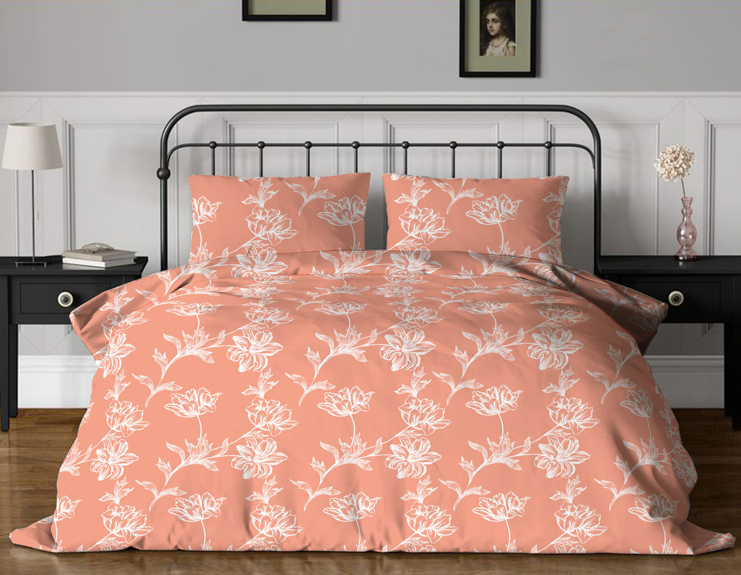 Flower Trail 144 TC King Size Bedsheet with 2 Pillow Covers