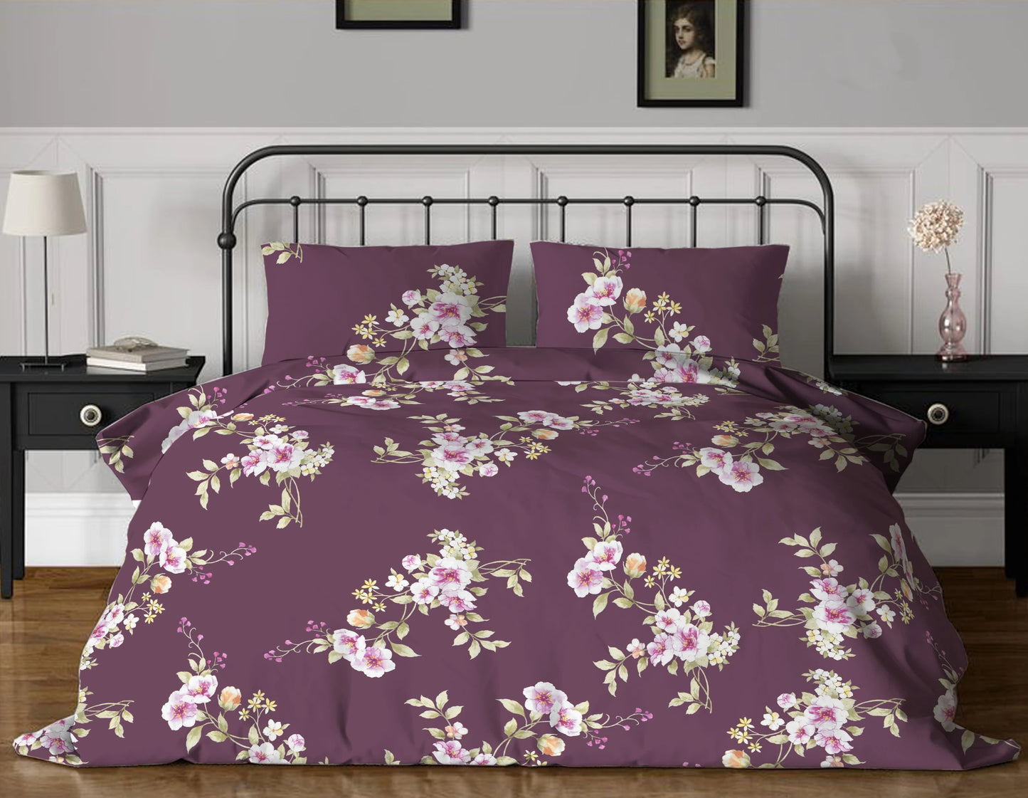 Floral Symphony 144 TC King Size Bed Sheet with 2 Pillow Covers