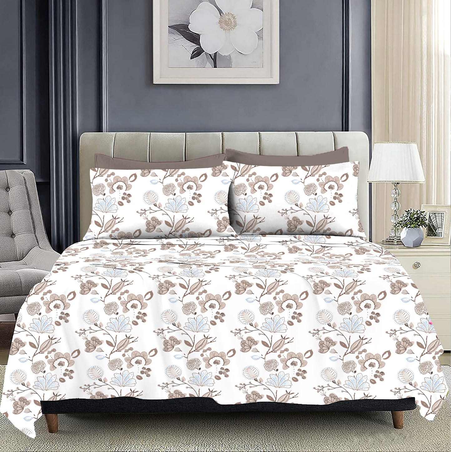 Floral Art King Size Bed sheets and 2 x Pillow covers