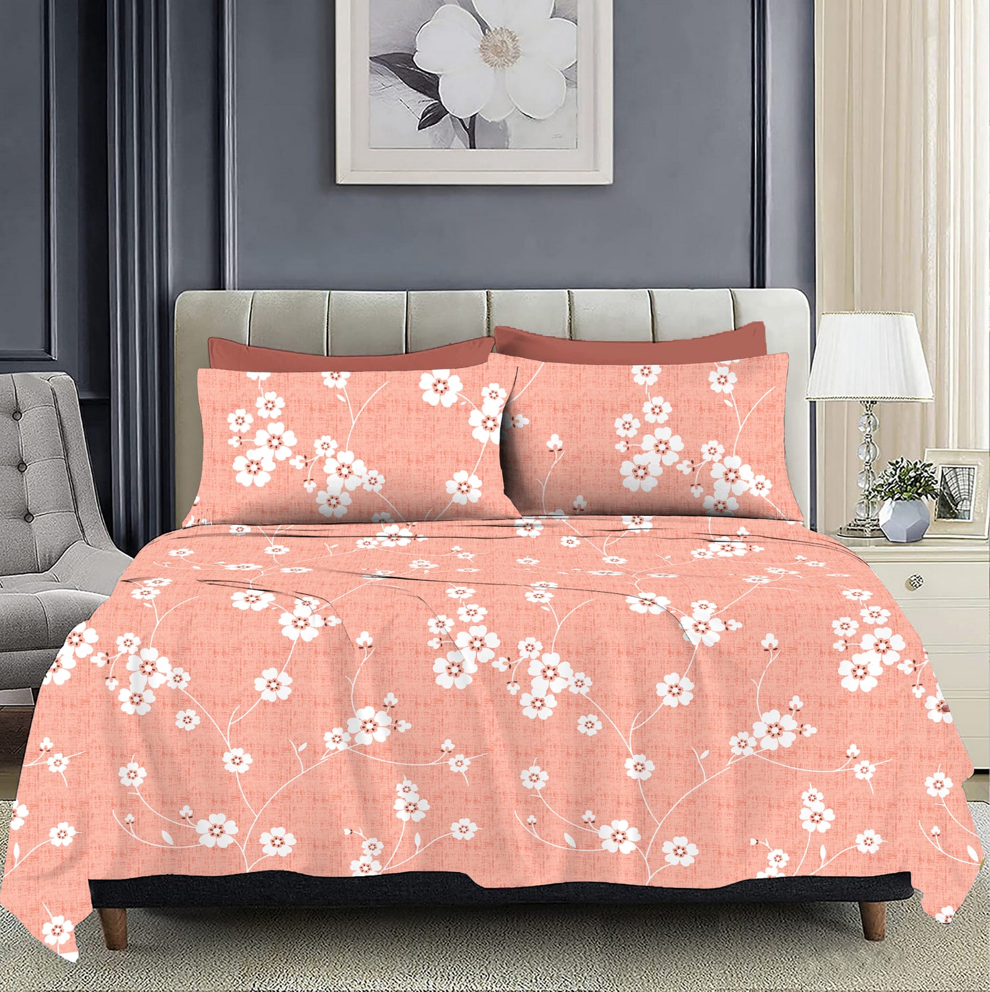 Heart Shaped Floral Designer Deluxe Super King Bed sheet and 2 x Pillow cover