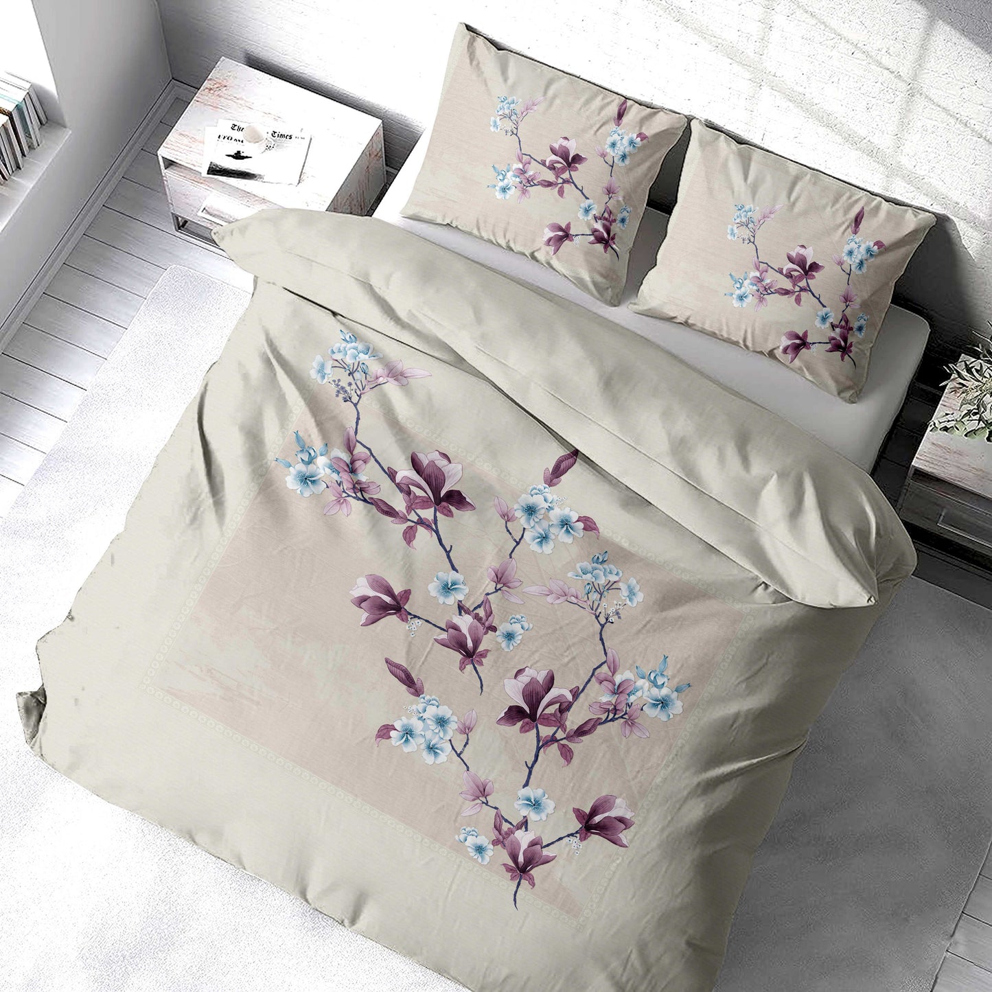 Elegant Eden Digitally Printed 200 TC California King Size Bed sheet and 2 x Pillow cover