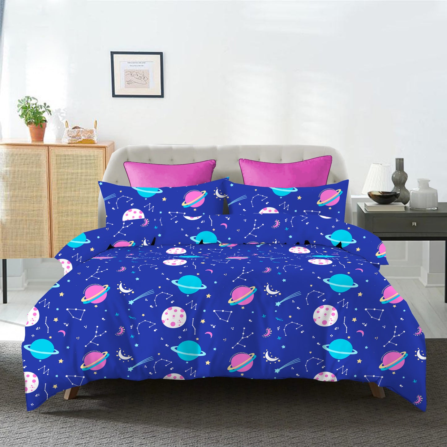 Glow In The Dark Space Planets Double Size Queen Bed sheet and 2 x Pillow covers