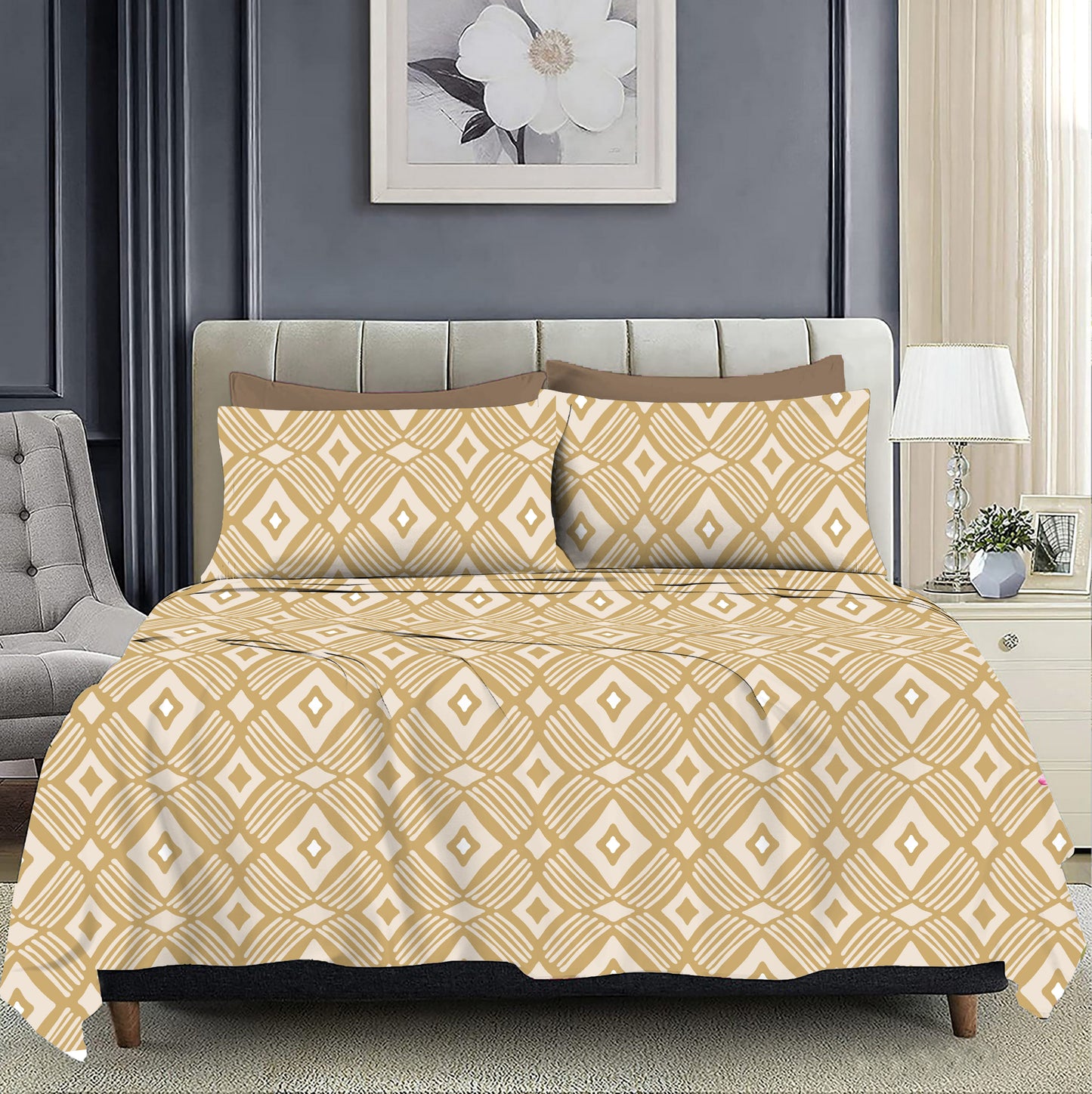 Geometric New Pattern California King Size Bed sheets and 2 x Pillow covers