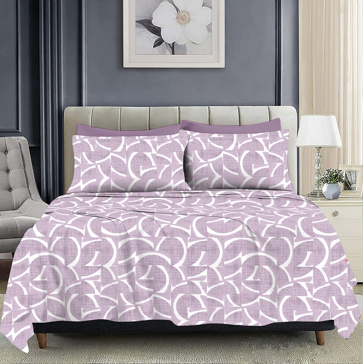 Modern Abstract Patterned California King Size Bed sheet and 2 x Pillow covers