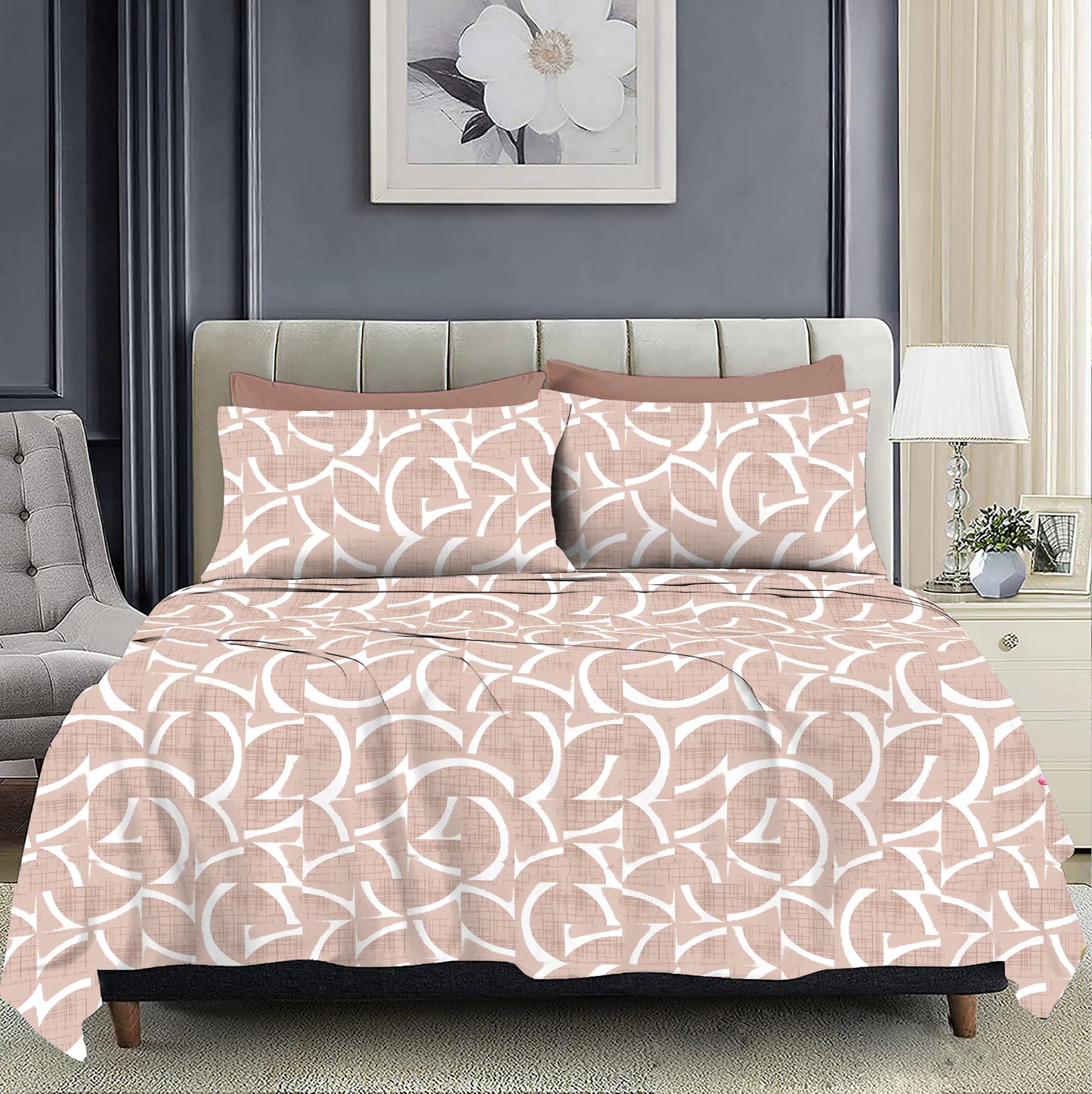 Modern Abstract Patterned California King Size Bed sheet and 2 x Pillow covers